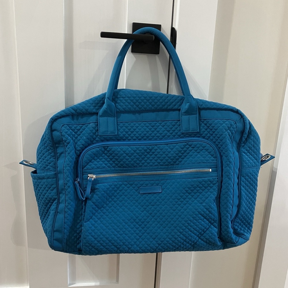 Vera Bradley Classic Weekender Blue Teal‎ Microfiber Travel Duffel Overnight Bag